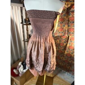 Lapis Convertible Smocked Bubble Hem Dress Skirt Mauve Gold Filigree 221B OS NEW